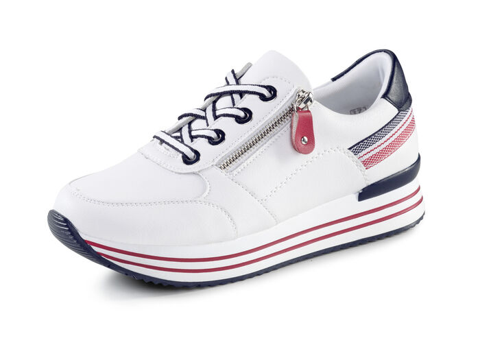Remonte Sneaker aus beschichtetem Leder mit Textilbesatz WEISS-MARINE-ROT