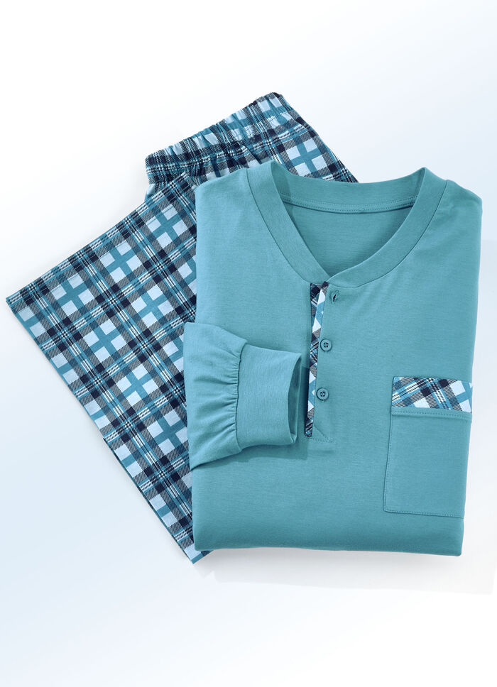 Zweierpack Pyjamas mit Knopfleiste, Brusttasche und Bündchenärmeln 