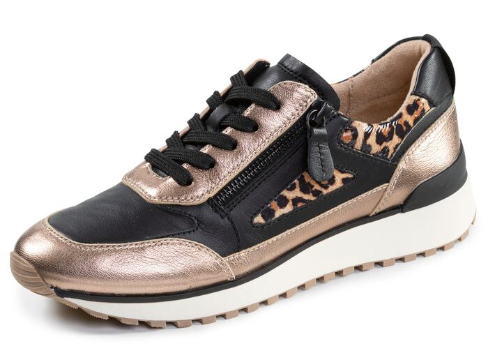 Caprice, trendige Damen-Sneaker, Weite G, mit herausnehmbarem Lederfussbett SCHWARZ-BRONZE