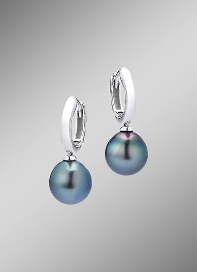 Klappcreolen mit Tahiti-Zuchtperlen in Tropfenform 