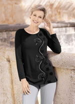 Schwarzes Shirt mit Flockdruck SCHWARZ