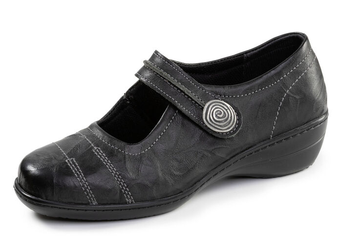 ELENA EDEN, bequeme Damen-Spangenschuhe, Weite H, mit herausnehmbarem Fussbett SCHWARZ