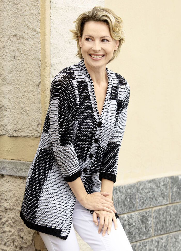 Strickjacke mit Strukturmuster SCHWARZ-ECRU