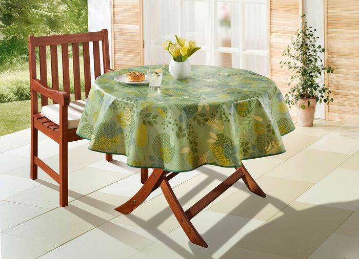 Wachstuch-Tischdecke mit Bl&auml;tter-Motiv GR&Uuml;N