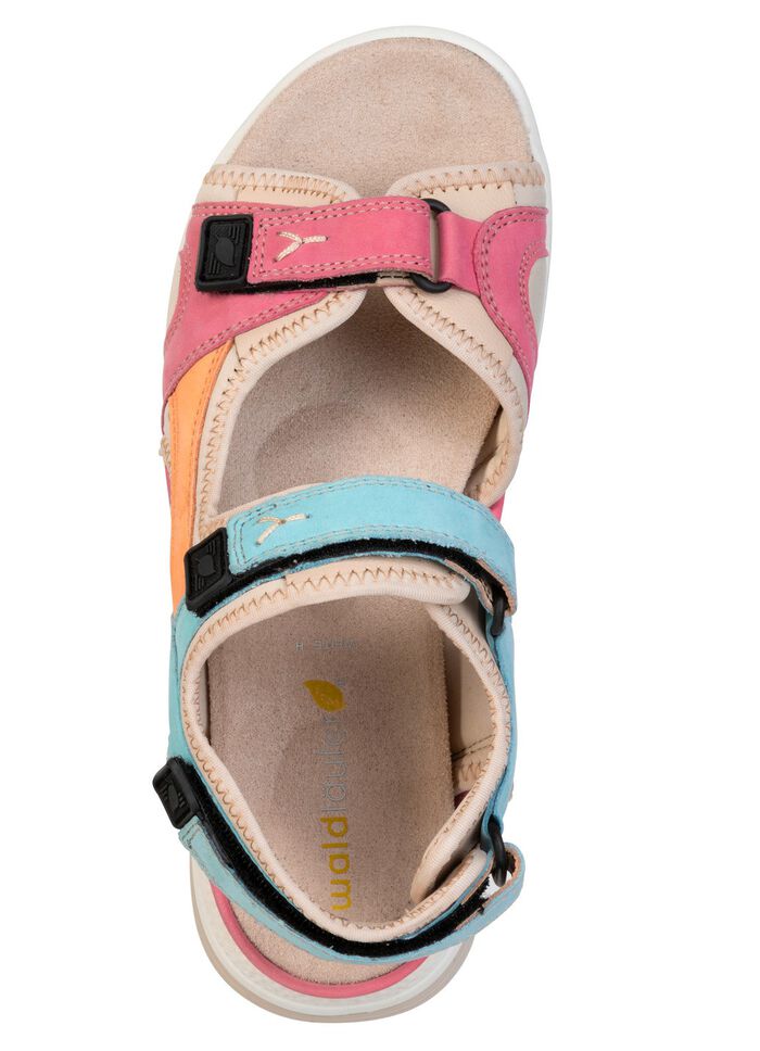 Waldl&auml;ufer, bequeme Damen-Sandalen, Weite H, mit herausnehmbarem Fussbett PINK-ORANGE-BLAU