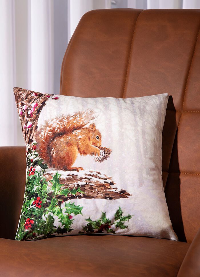 Kissenbezug mit winterlichem Eichh&ouml;rnchen-Dessin 