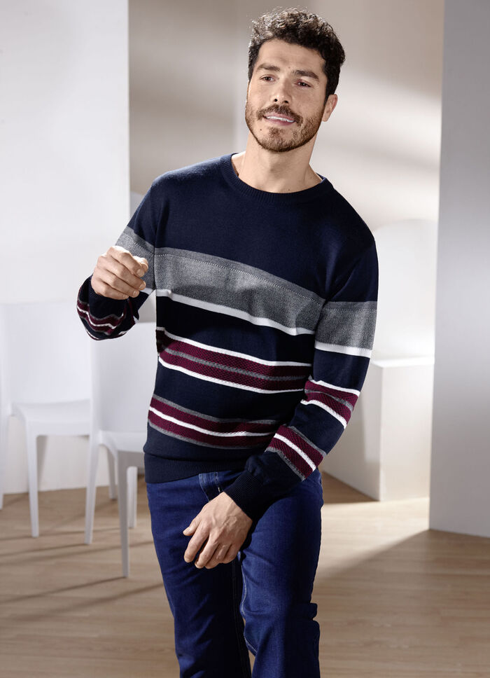 Rundhalspullover in 2 Farben MARINE GESTREIFT