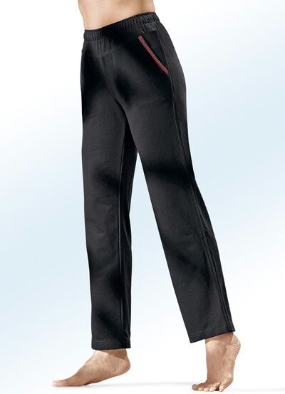 Hose mit Glanzgarn besticktem Zierband 