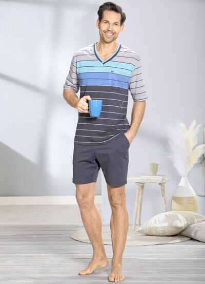 Hajo Klima Komfort Shorty mit V-Ausschnitt und garngefärbtem Ringel 