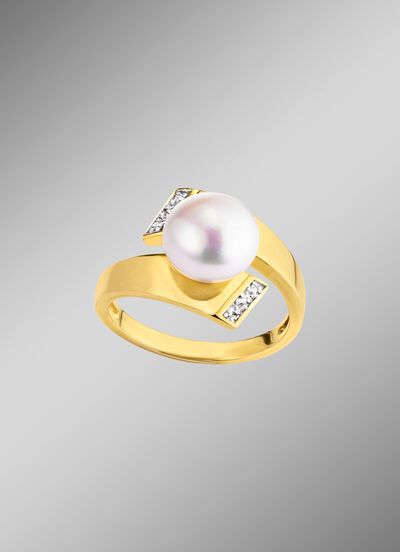 Damenring mit S&uuml;sswasser-Zuchtperle und synth. Zirkonia 