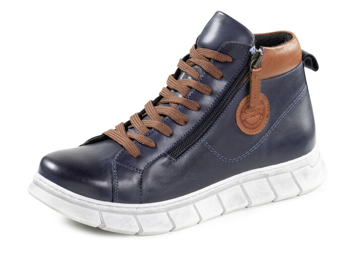 Gemini Schnür-Bootie aus weichem Rind-Nappaleder MARINE-COGNAC