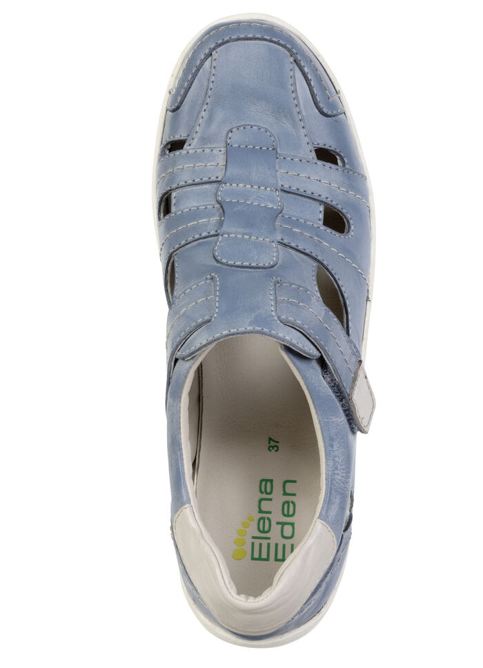 ELENA EDEN, sommerliche Damen-Slipper, Weite H, mit herausnehmbarem Fussbett BLAU-ECRU