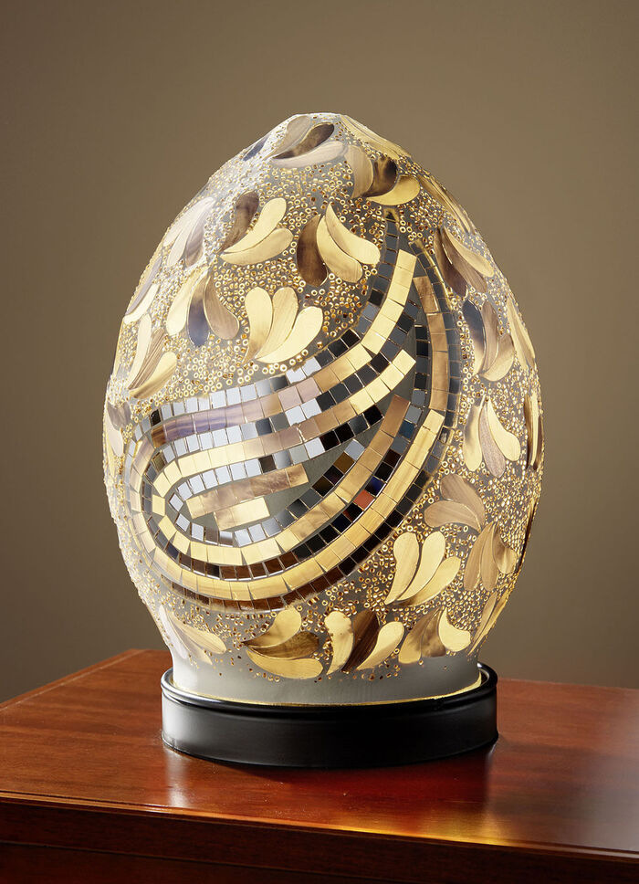 Tischlampe mit Mosaik aus Glasstücken WEISS-BLAU