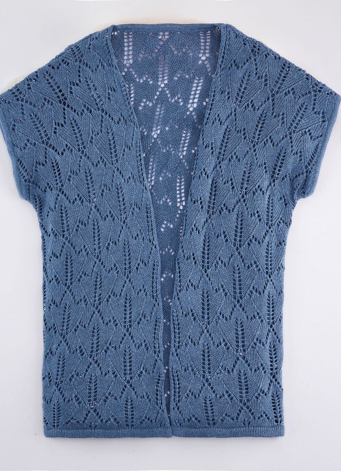Gilet mit Ajourmuster JEANSBLAU MELIERT