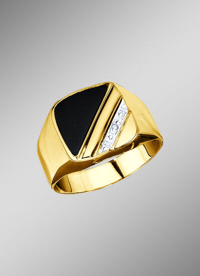 Klassischer Herrenring mit Onyx und Diamant 