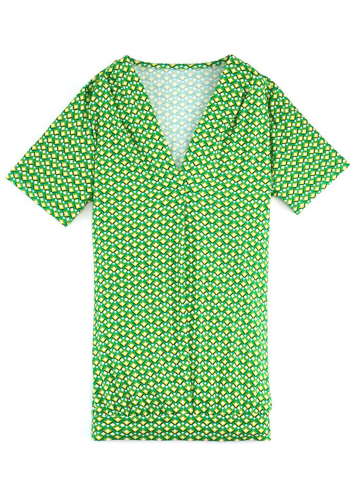 Shirt mit r&uuml;ckw&auml;rtiger Smokverarbeitung in 2 Farben GR&Uuml;N-GELB-BUNT