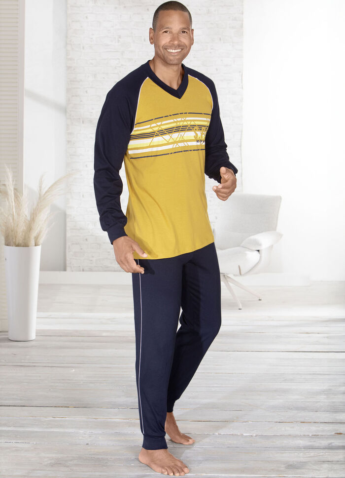 Pyjama mit V-Ausschnitt und platziertem Druckdessin 