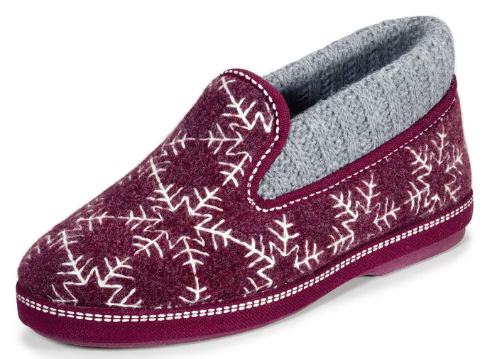 Laurina Hausschuh mit gepolstertem Strickkragen BORDEAUX-GRAU