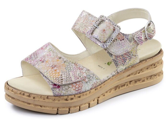 Waldläufer, bequeme Damen-Sandaletten, Weite K, mit herausnehmbarem Fussbett ROSÉ-BUNT