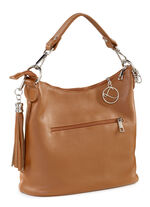 Laurina Kalbleder-Tasche mit reptilgeprägtem Besatz COGNAC