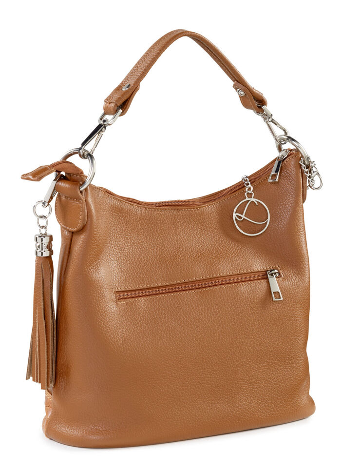 Laurina Kalbleder-Tasche mit reptilgeprägtem Besatz COGNAC