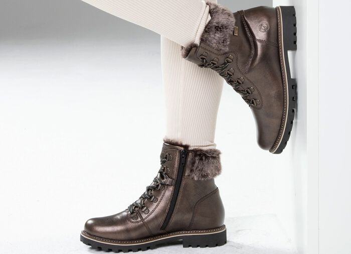 Remonte Schn&uuml;r-Stiefelette mit Pl&uuml;schkragen DUNKELBRONZE