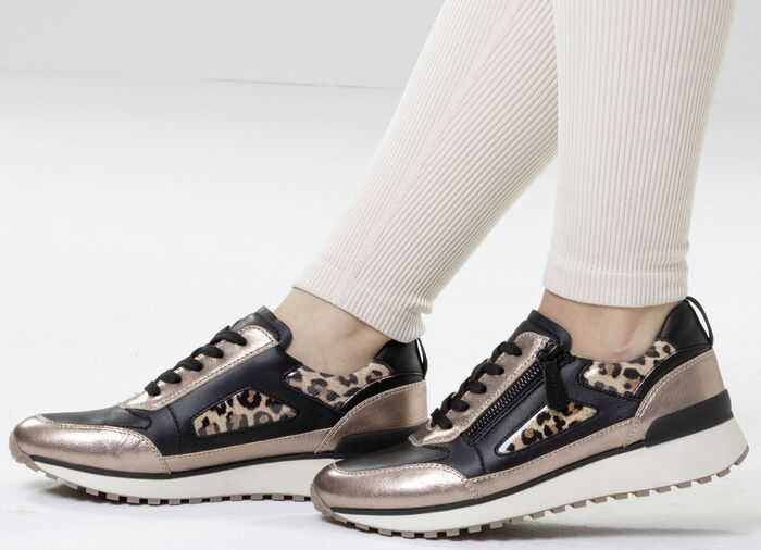 Caprice, trendige Damen-Sneaker, Weite G, mit herausnehmbarem Lederfussbett SCHWARZ-BRONZE