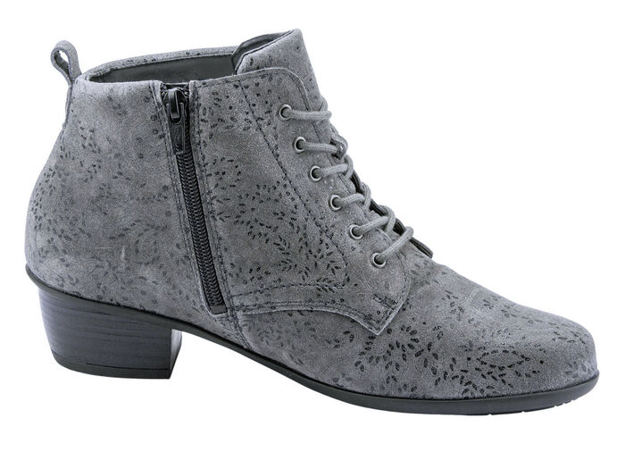 Waldläufer Schnür-Stiefelette mit floraler Prägung GRAU