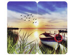 Herdabdeckplatten oder Wandblende aus Glas, Motiv Idylle am See 
