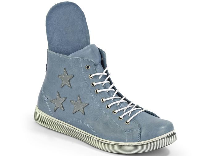 Andrea Conti Schn&uuml;r-Stiefelette aus Rind-Nappaleder JEANSBLEU-GRAU