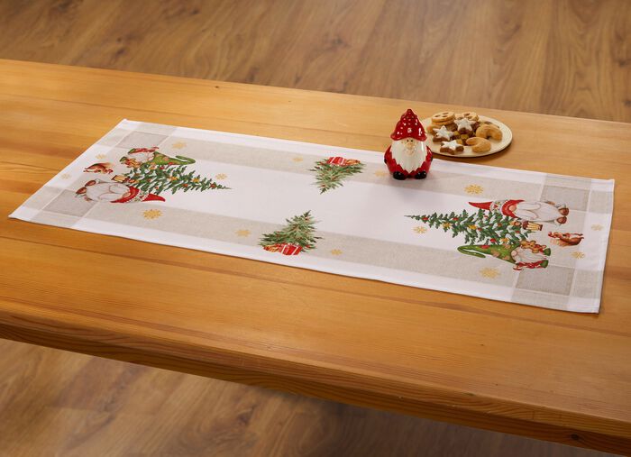 Tischdecke mit weihnachtlichem Wichteldessin 