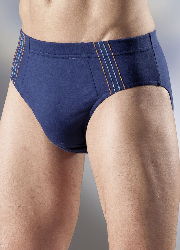 Viererpack Slips, uni mit seitlichen Kontrasten 2X MARINE-ROT-ECRU, 2X MARINE-ORANGE-T&Uuml;RKIS