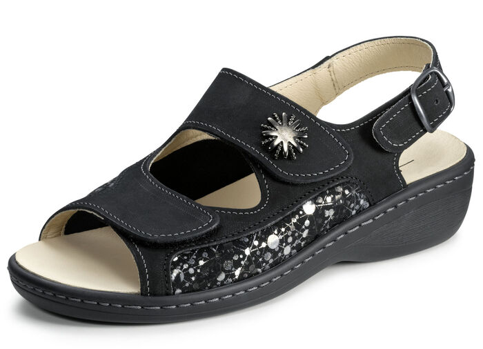 ELENA EDEN Sandale mit herausnehmbarem Leder-Kork-Fussbett SCHWARZ