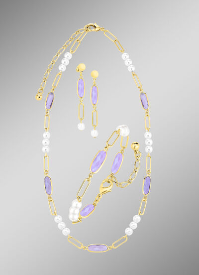 Schmuckset, 3-teilig, aus Messing mit Kristallsteinen 