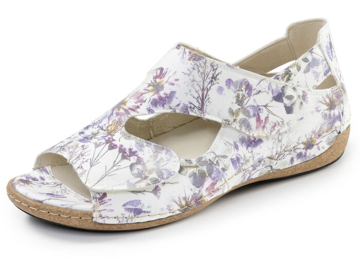 Waldläufer, bequeme Damen-Sandalen, Weite H, mit herausnehmbarem Fussbett ECRU-BUNT