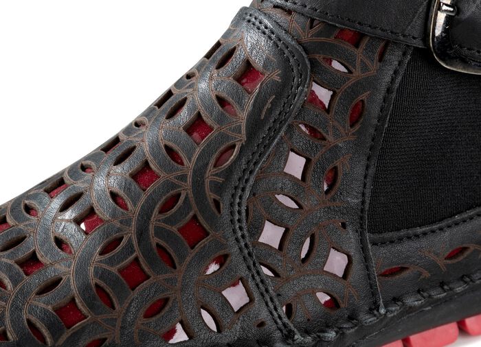 Gemini, sommerliche Damen-Boots, Weite G, mit herausnehmbarem Fussbett SCHWARZ-RUBINROT