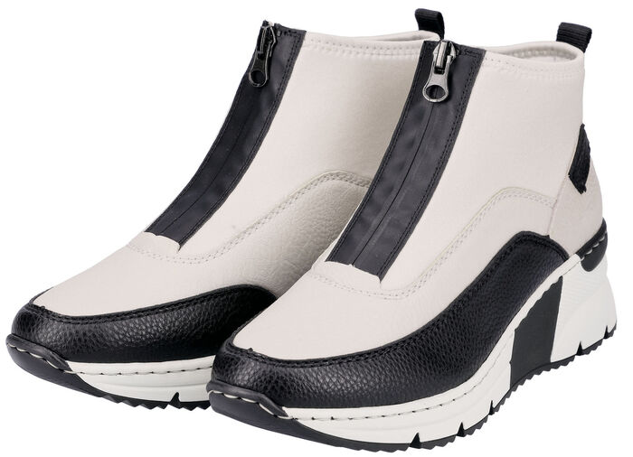 Rieker, stylische Damen-Boots, Weite G, mit Reissverschluss ECRU-SCHWARZ