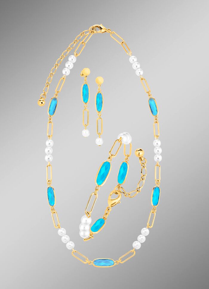 Schmuckset, 3-teilig, aus Messing mit Kristallsteinen 