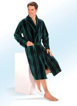 Doubleface-Bademantel mit Schalkragen MARINE-GR&Uuml;N