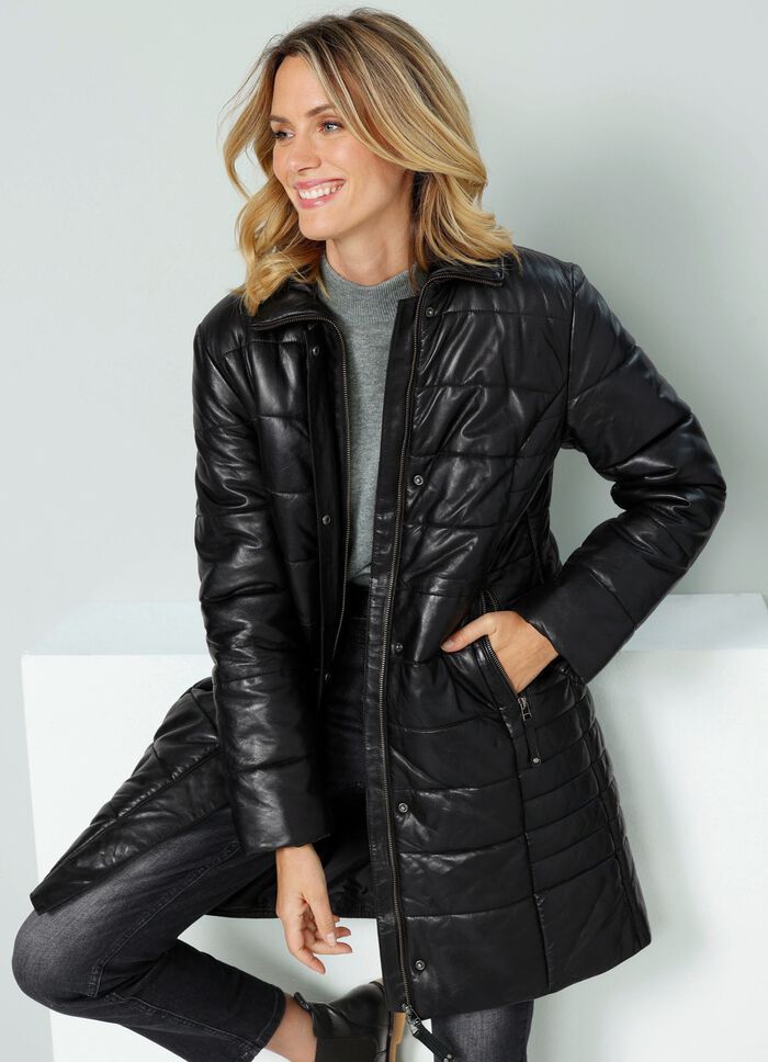 Lederkurzmantel mit Innentasche 