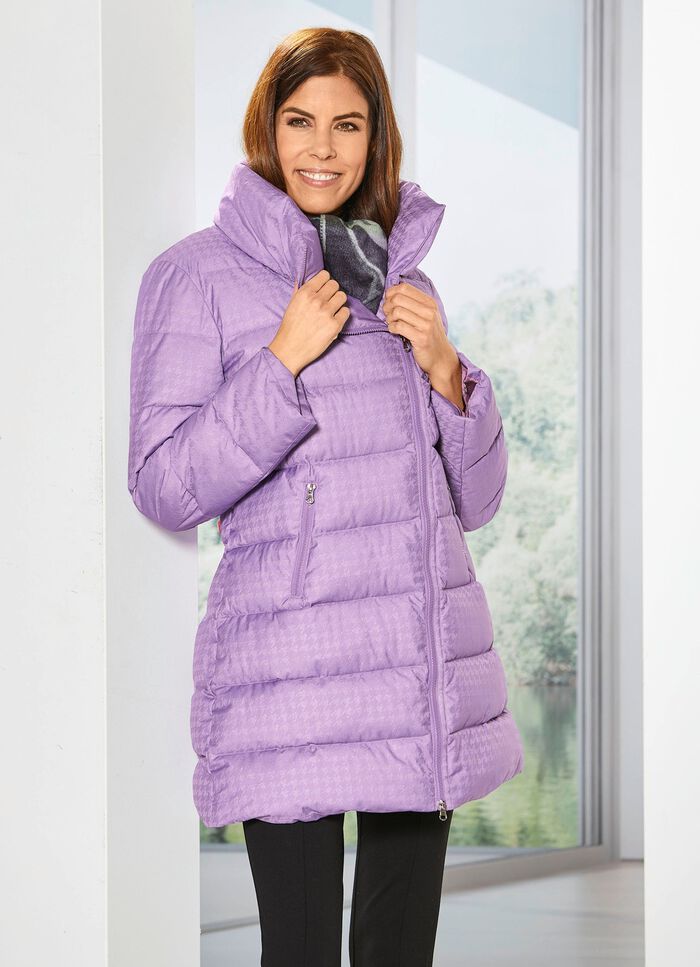 Longjacke mit dezent gl&auml;nzendem Hahnentritt-Dessin 