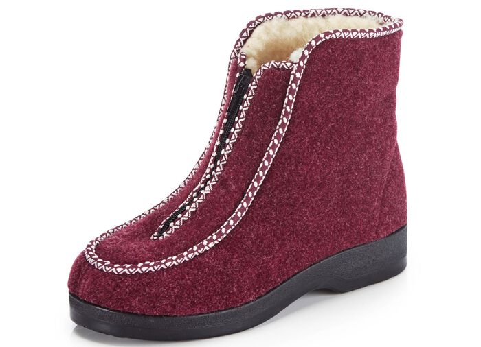 Warme Damen-Hausschuhe, Weite H, mit Reissverschluss BORDEAUX