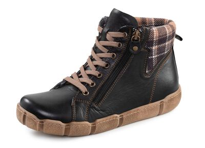 Andrea Conti Schn&uuml;r-Bootie mit Schaftrand aus kariertem Textil 