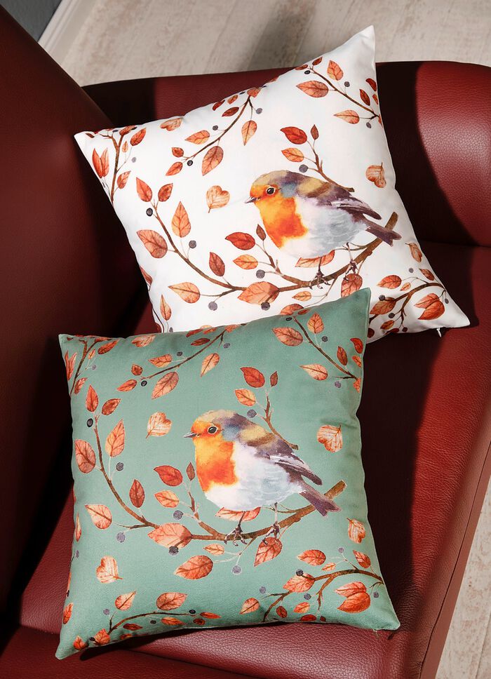 Kissenbezug mit Vogel auf Zweig Motiv CREME