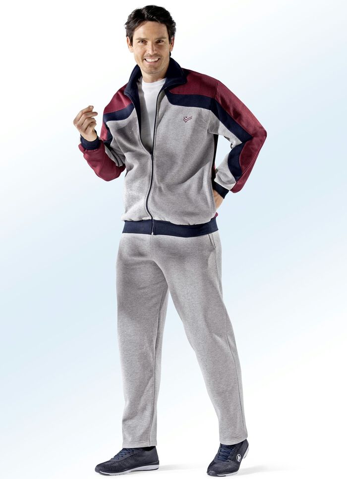 Freizeitanzug mit zwei Hosen GRAU MELIERT-MARINE-BORDEAUX