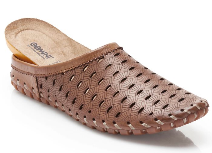 Gemini, sommerlicher Damen-Sabot, Weite G, mit herausnehmbarem Fussbett COGNAC