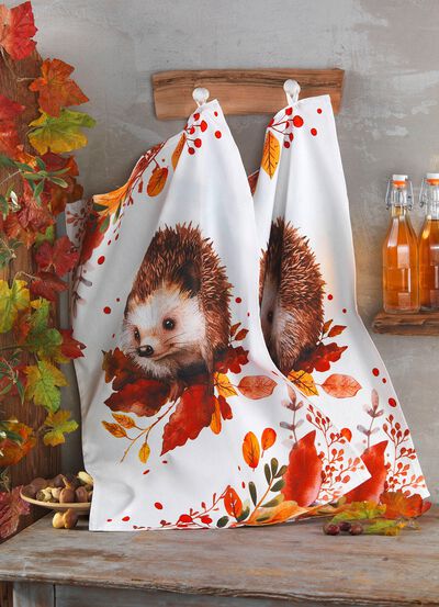 Herbstliche Geschirrt&uuml;cher aus Baumwolle, 2er-Set 