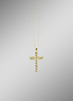 Beidseitig tragbarer Kreuz-Anh&auml;nger mit synth. Zirkonia 