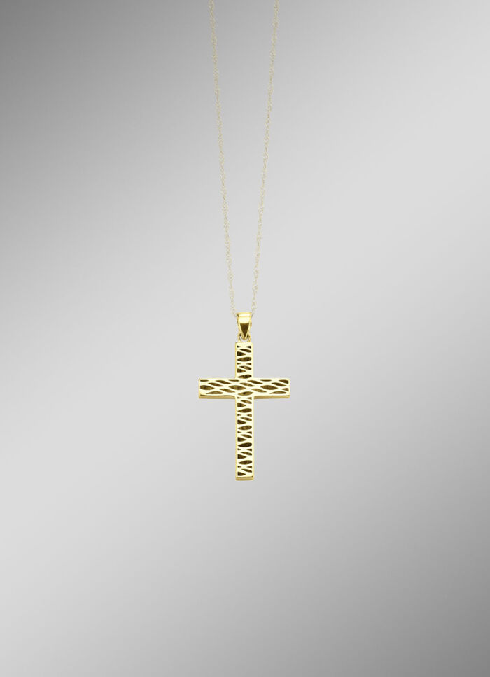 Beidseitig tragbarer Kreuz-Anh&auml;nger mit synth. Zirkonia 