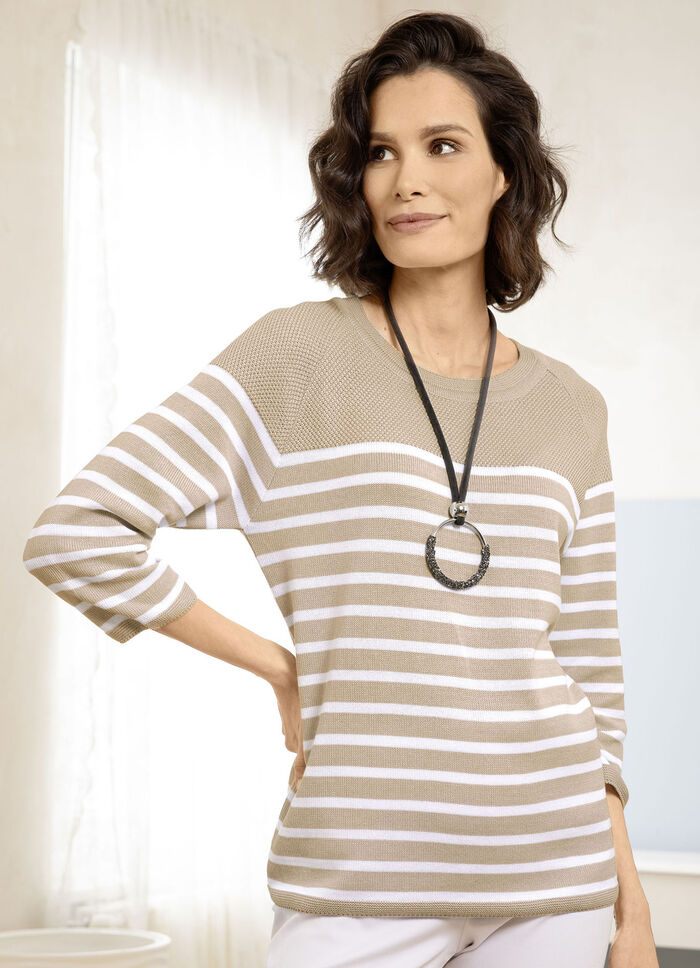 Pullover in Ringeldessin BEIGE-WEISS